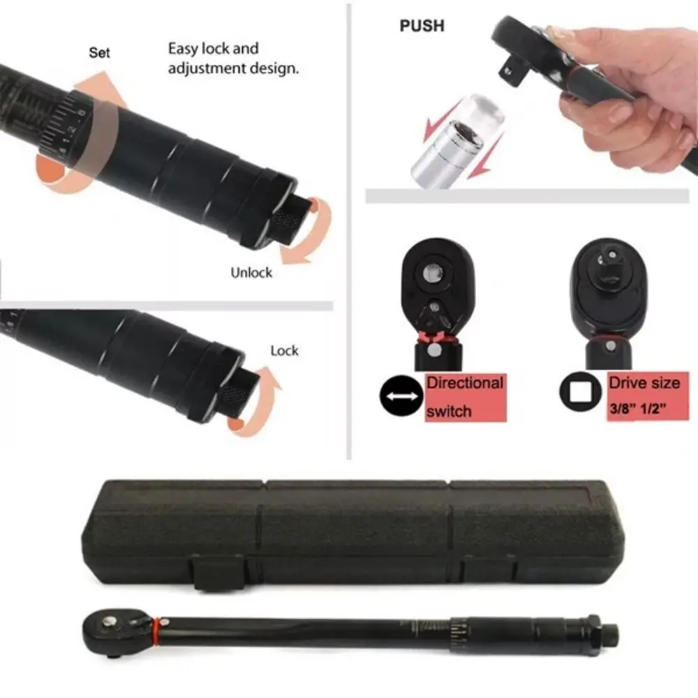 

1/2" 3/8"1/4" Drive Torque Wrench Chrome Vanadium Steel Strength Ratchet Wrench 5-25Nm 19-110Nm 40-210Nm Durbility