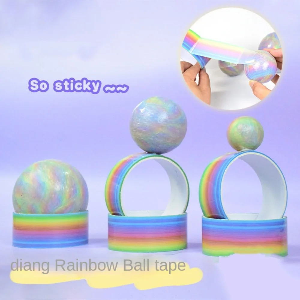 Relaxing Toy Sticky Ball Rolling Tapes Making Colored Ball DIY Rolls Adhesive Tapes Iridescence Colorful Ball Sticky Tapes