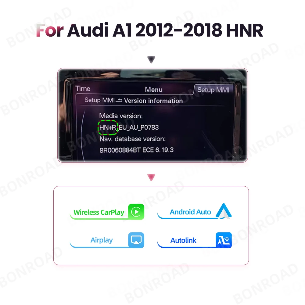 BONROAD Für Audi A1 Q3 2012-2018 RMC HNR Drahtlose CarPlay Android Auto Interface Adapter Mit Spiegel Link AirPlay Bluetooth