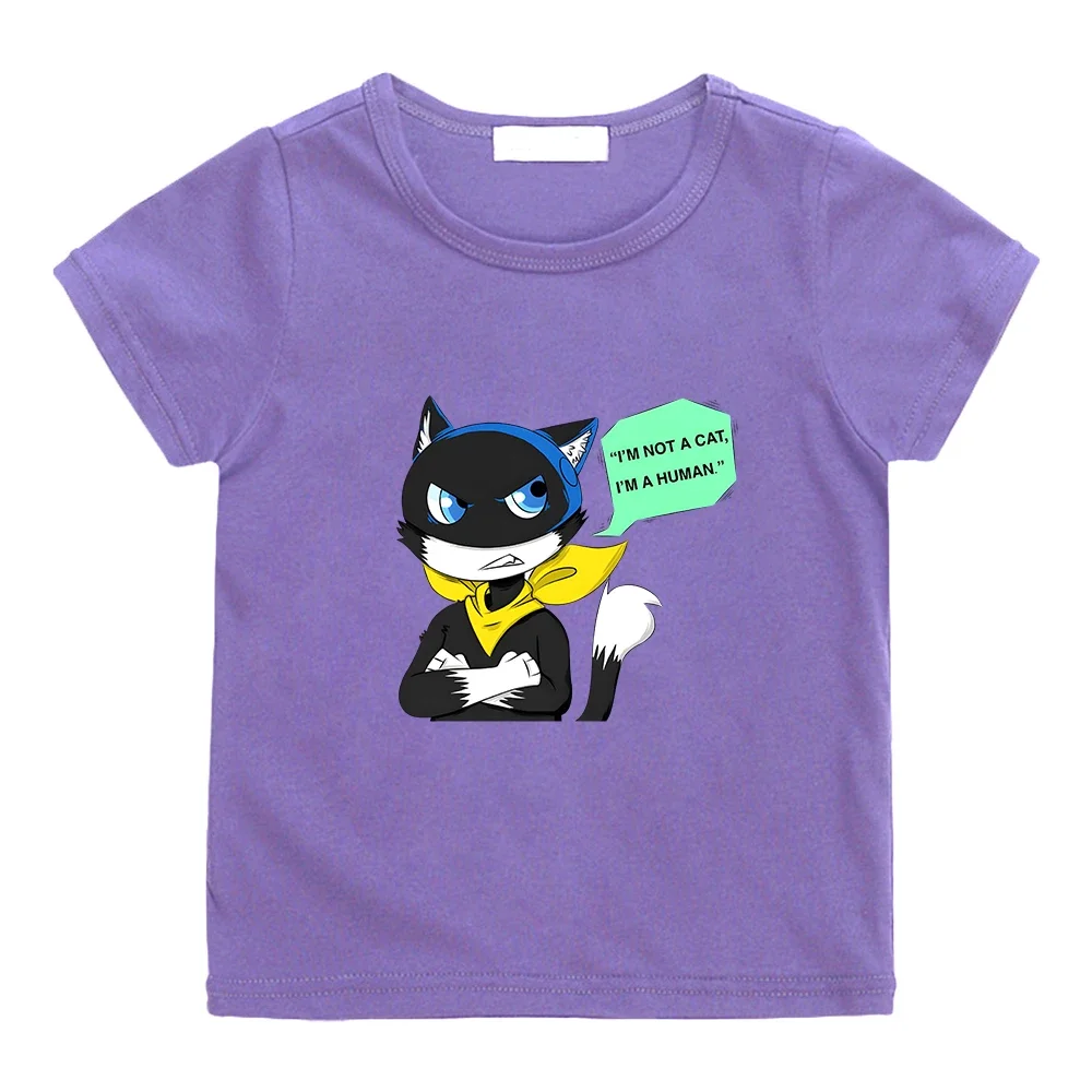 Morgana Cat Persona 5 Game Graphic T-shirt 100% Cotton Short Sleeve O-neck Tee-shirt Kawaii Boys/Girls Children Tshirt Casual