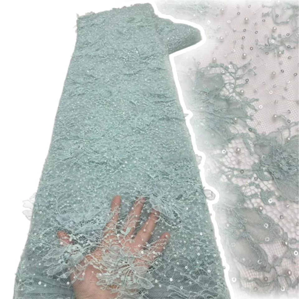 

Fashion Nigerian Embroidery Beaded Lace 2026 French Sequins Tulle Lace African Lace Fabric For Wedding Party Dress Sewing 2709