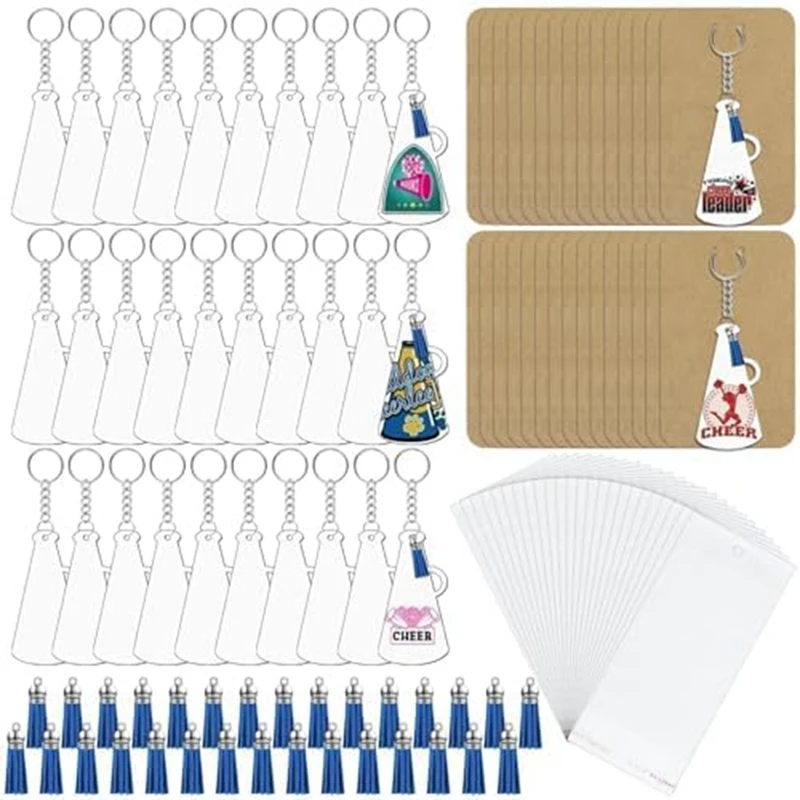 180 PCS Cheer Megaphone Key Chains Clear Blank Bulk Cheerleading Gift As Shown Acrylic For DIY Keychain And Craft Project