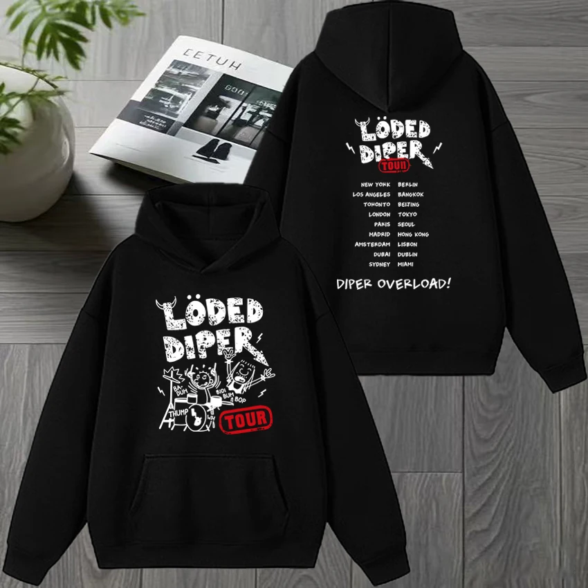 

Music group Loded Diper Diper Overload Tour 2026 Double Sided print Hoodie Unisex Fleece Sweatshirt Men women vintage pullover