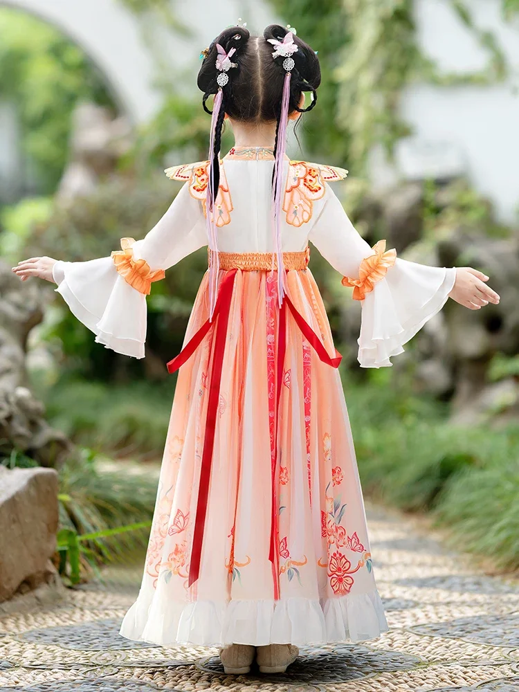 Hanfu เสื้อผ้าโบราณของเด็กผู้หญิงสไตล์ฤดูใบไม้ผลิและฤดูใบไม้ร่วงสไตล์จีนแบบซูเปอร์อมตะโบราณ STYL โบราณ