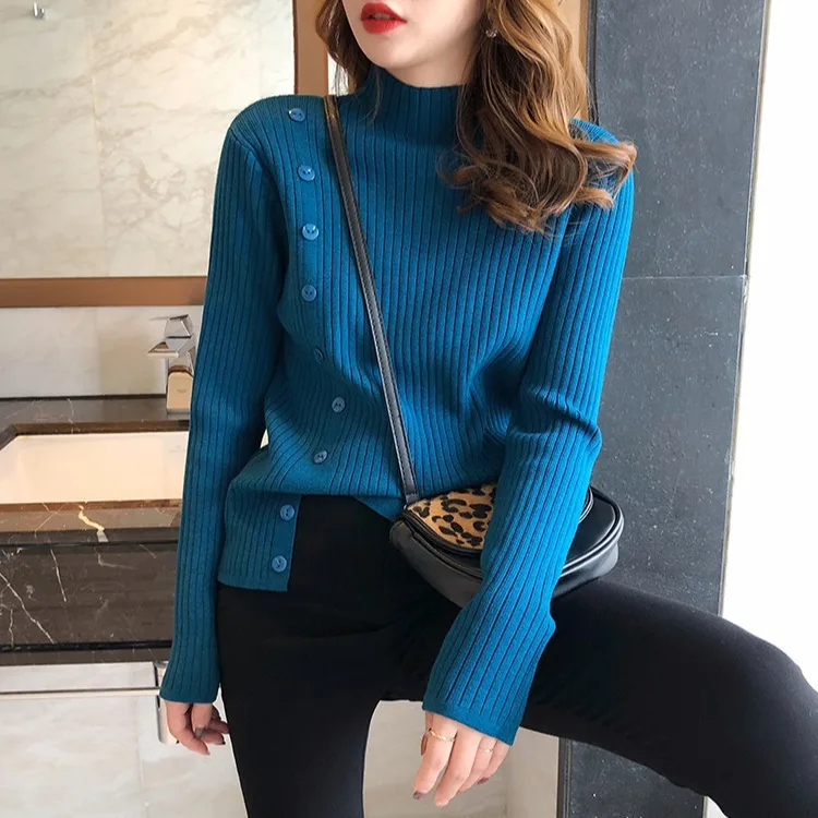 Pullovers Women Sweater 2025 Casual Autumn Spring New semi-high Neck Knitted Sweater Base Shirt Loose Pullover women's Clothing