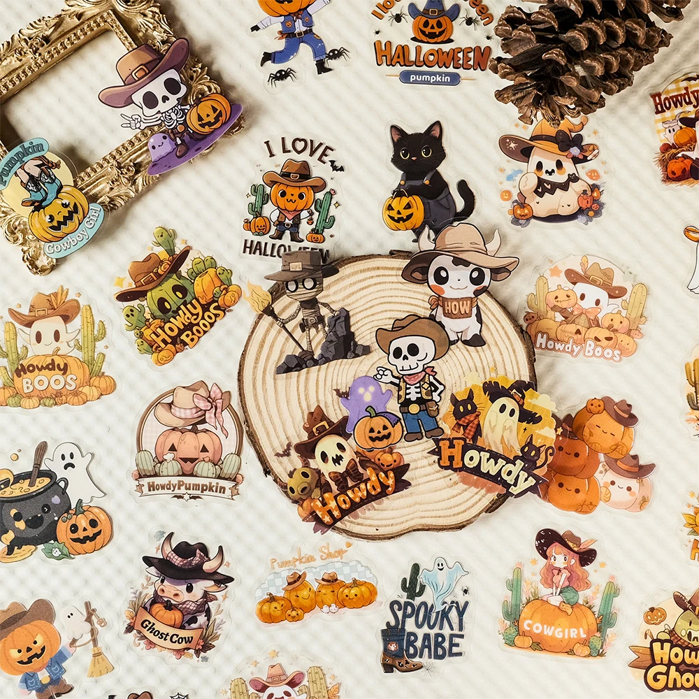 

10/30/50pcs Transparent Howdy Halloween Stickers Ghost Pumpkin Cartoon Decals Waterproof DIY Skateboard Phone Car