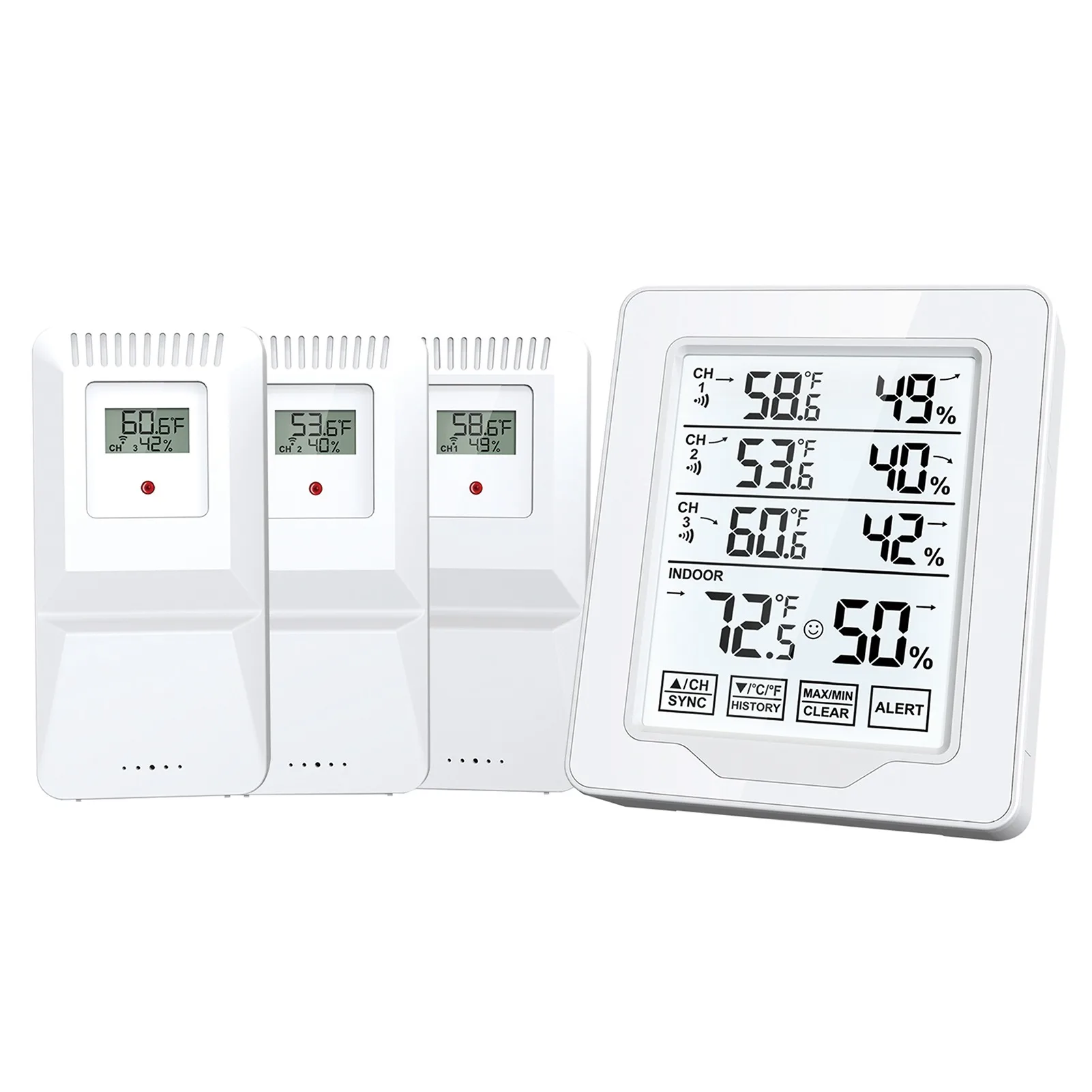 

Digital Hygrometer Thermometer Indoor Outdoor Thermometer Wireless Temperature Humidity Gauge Monitor Backlight with 3 Sensors