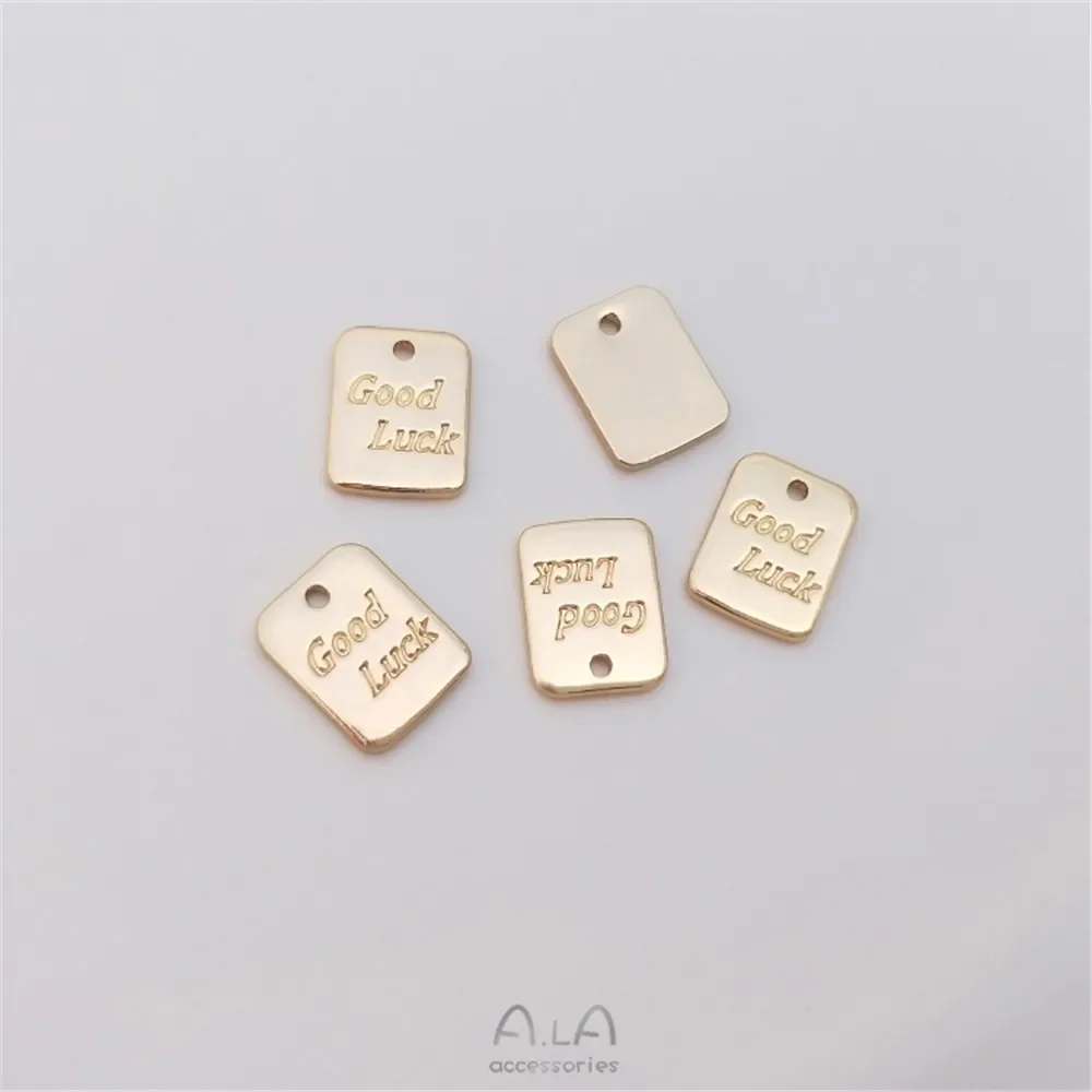 14K gold engraved letters flower tag cherry blossom shaped heart shaped rectangular pendant DIY ornaments pendant