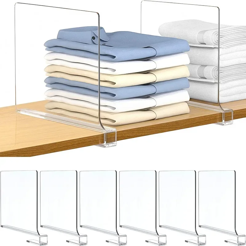 2/4/6/8PCS Transparent Wardrobe Shelf Organizer, Cabinet Bookshelf Partition Board, Saving Space and Categorizing Items