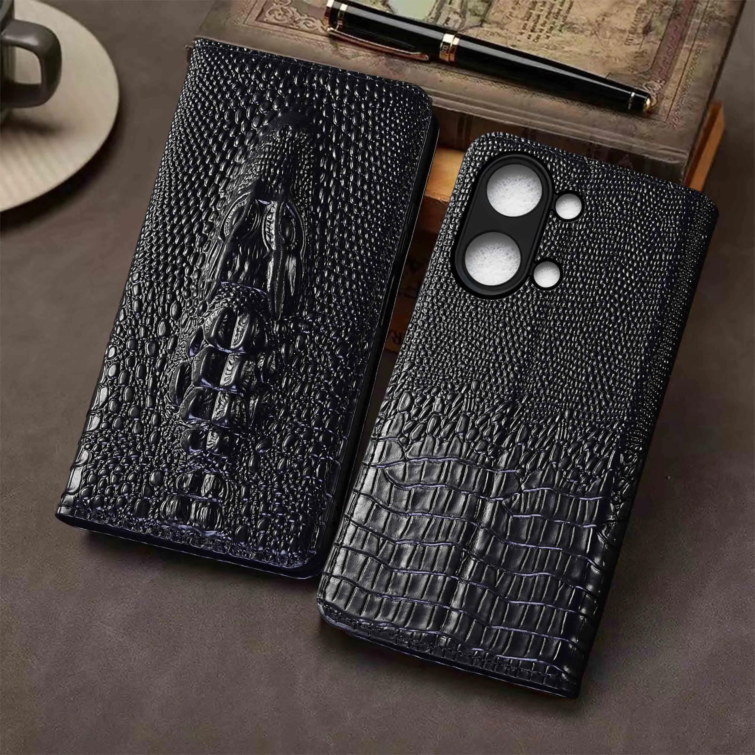 

For Xiaomi Poco X3 X4 X5 X6 X7 X8 Pro NFC GT Neo Max 5G Crocodile Head Pattern Of Genuine Leather Wallet Flip Phone Cover Case