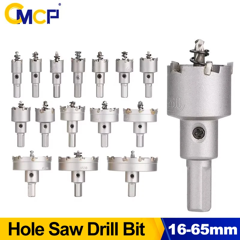

CMCP TCT Hole Saw 16-65mm Tungsten Carbide Drill Bits Cutter for Stainless Steel Plate Iron Metal Drilling Cutting Hole Cutter