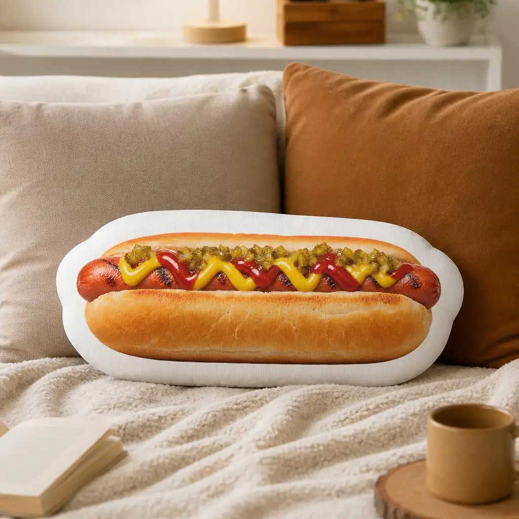 Hot Dog Plush Pillow Stuffed Fast Food Cushion with Mustard Ketchup American Street Food Throw Pillow Sofa Home Decor Gift