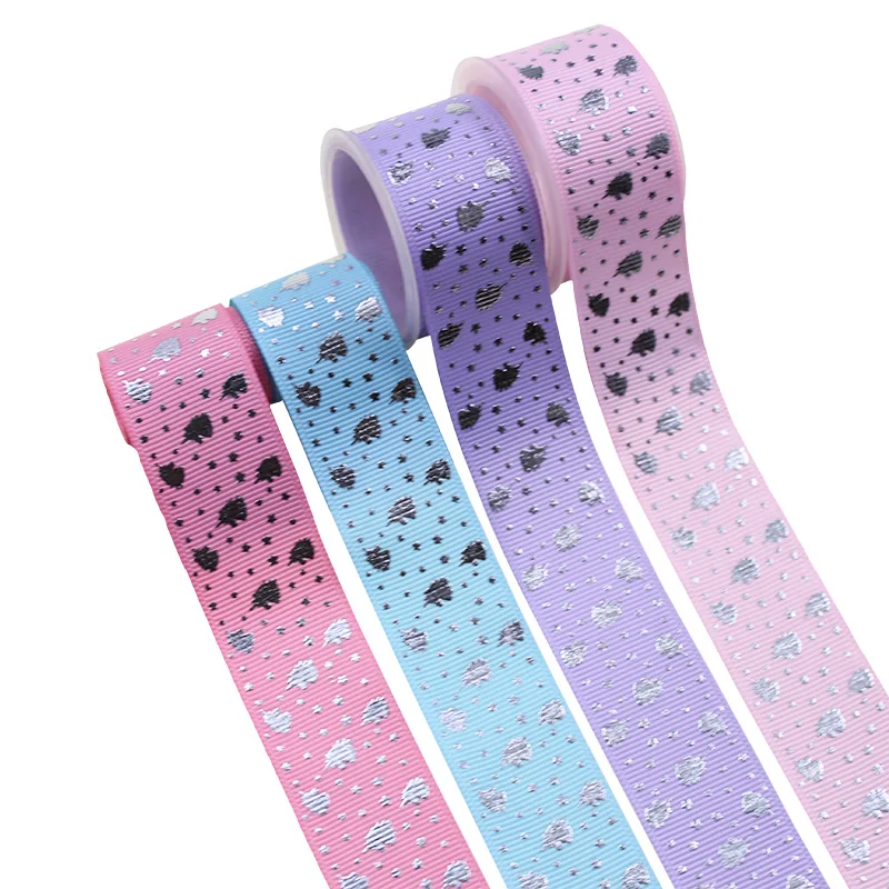 

1" 25mm Silver Foil Unicorn Head Pattern Printed Grosgrain Ribbon Handmade Hair Bows DIY Sewing Accessories Band
