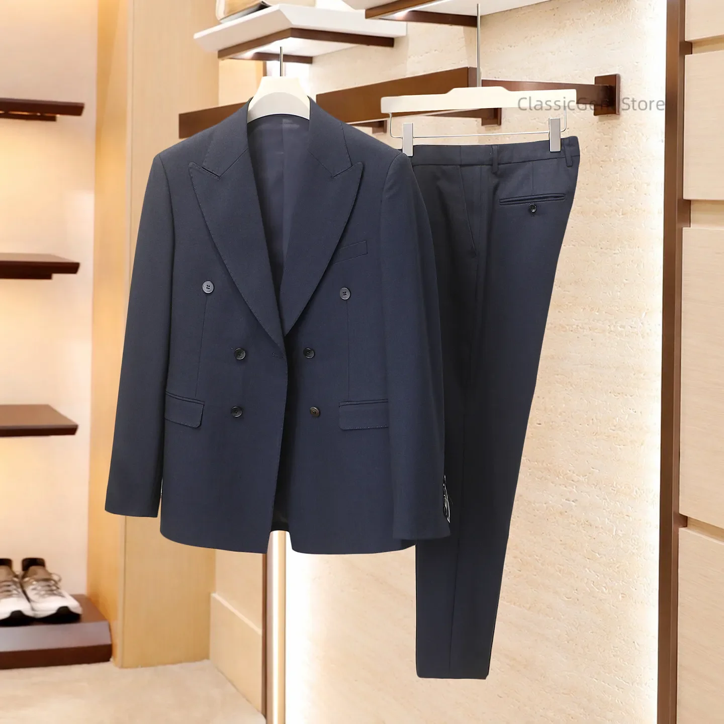Italian luxury double-breasted men's commuter non-ironing suit, trousers, suit suit