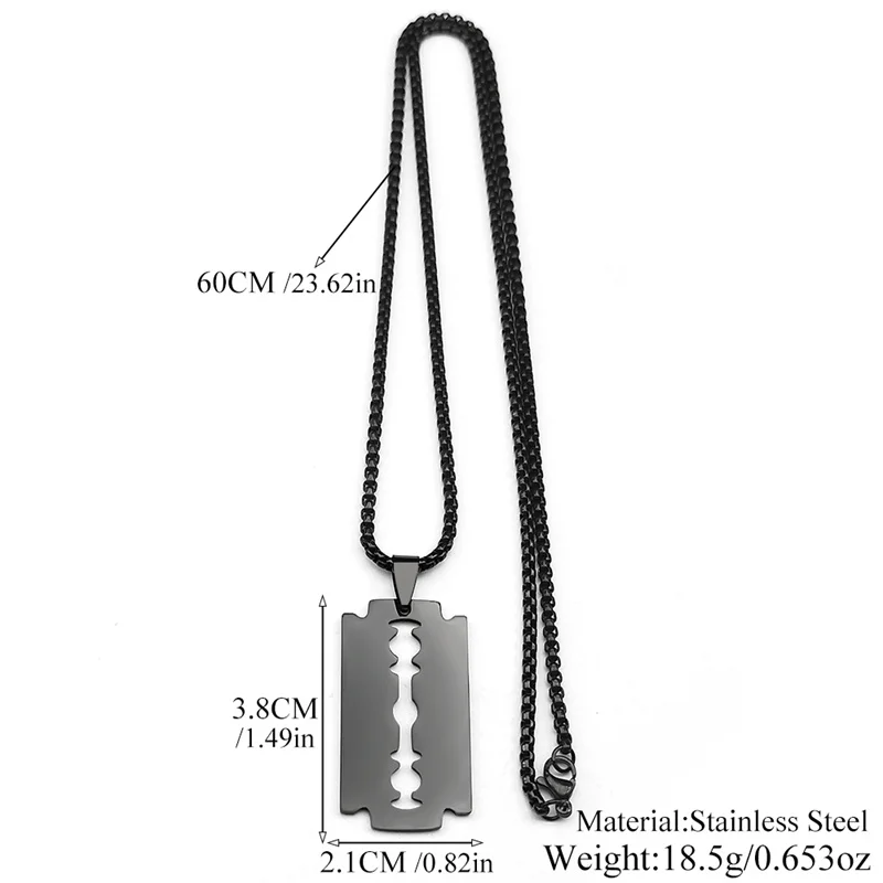 Gothic Blade Razor Pendant Necklace Men Stainless Steel Black