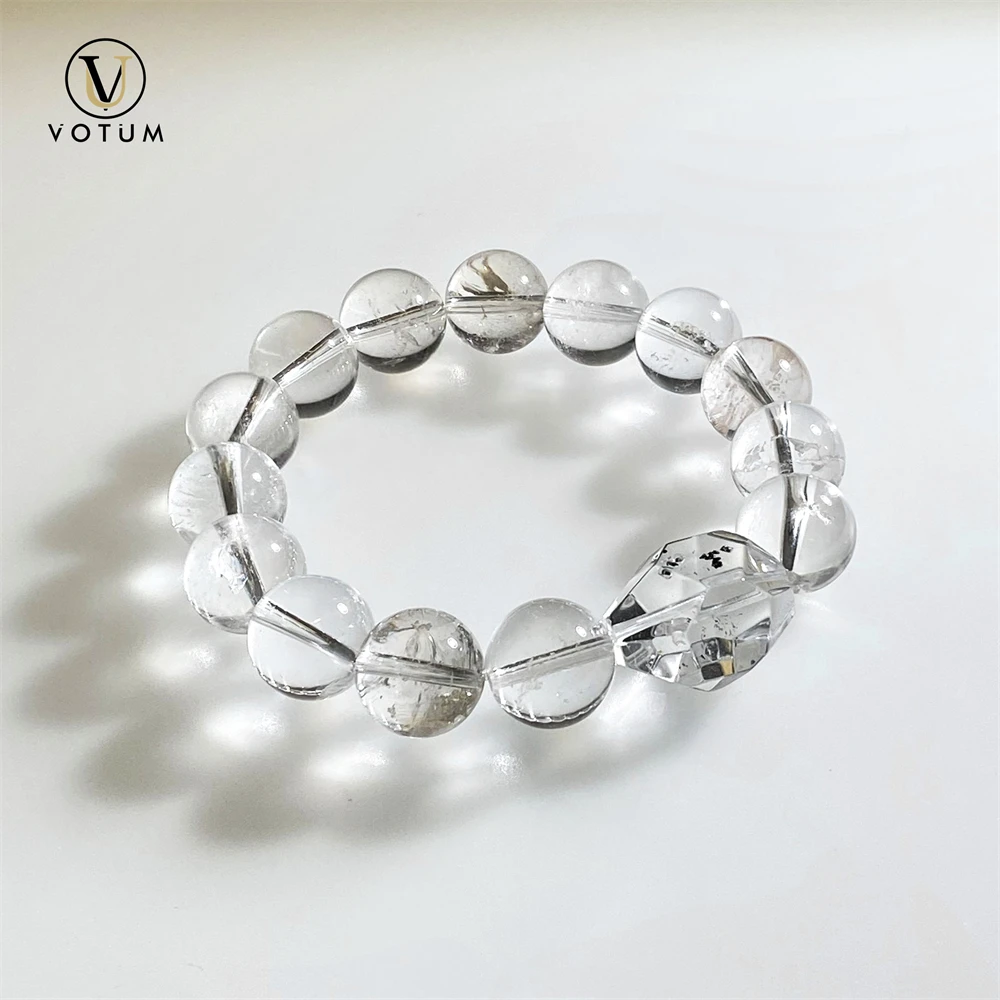 

Votum Natural Herkimer Diamond Bracelet for Men Faceted Double Pakistan Terminated Quartz Beaded Bracelets Crystal Jewelry