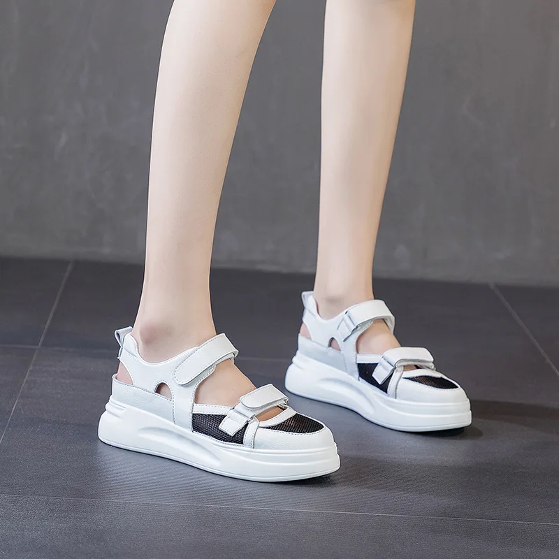 Leather Women's Sports Sandals Summer Fashion Casual Sports Baotou Shoes Mesh Thick Bottom Casual Women's Sandals Size 34-39