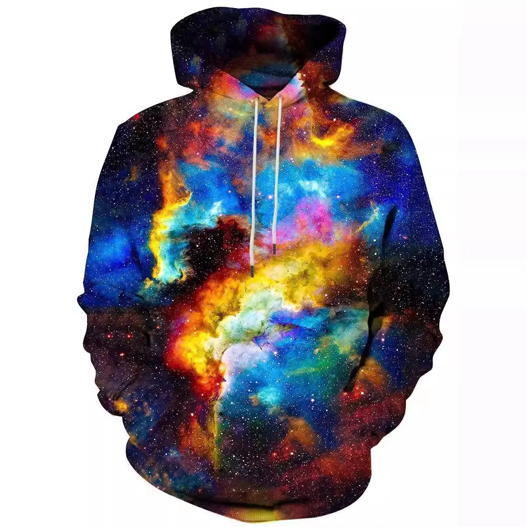 2024 Autumn and Winter New Foreign Trade Planet 3D Digital Printing Trend Personality Men's Hoodie Hoodie