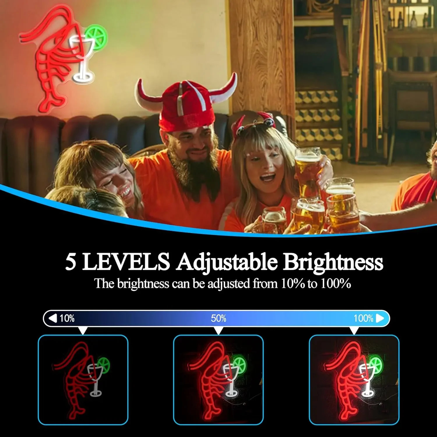 Lobster Cocktail Neon Sign LED Dimmable Shrimp Neon Light for Party Bar Pub Restaurant Shop Window Club Wall Decor Opening Gift