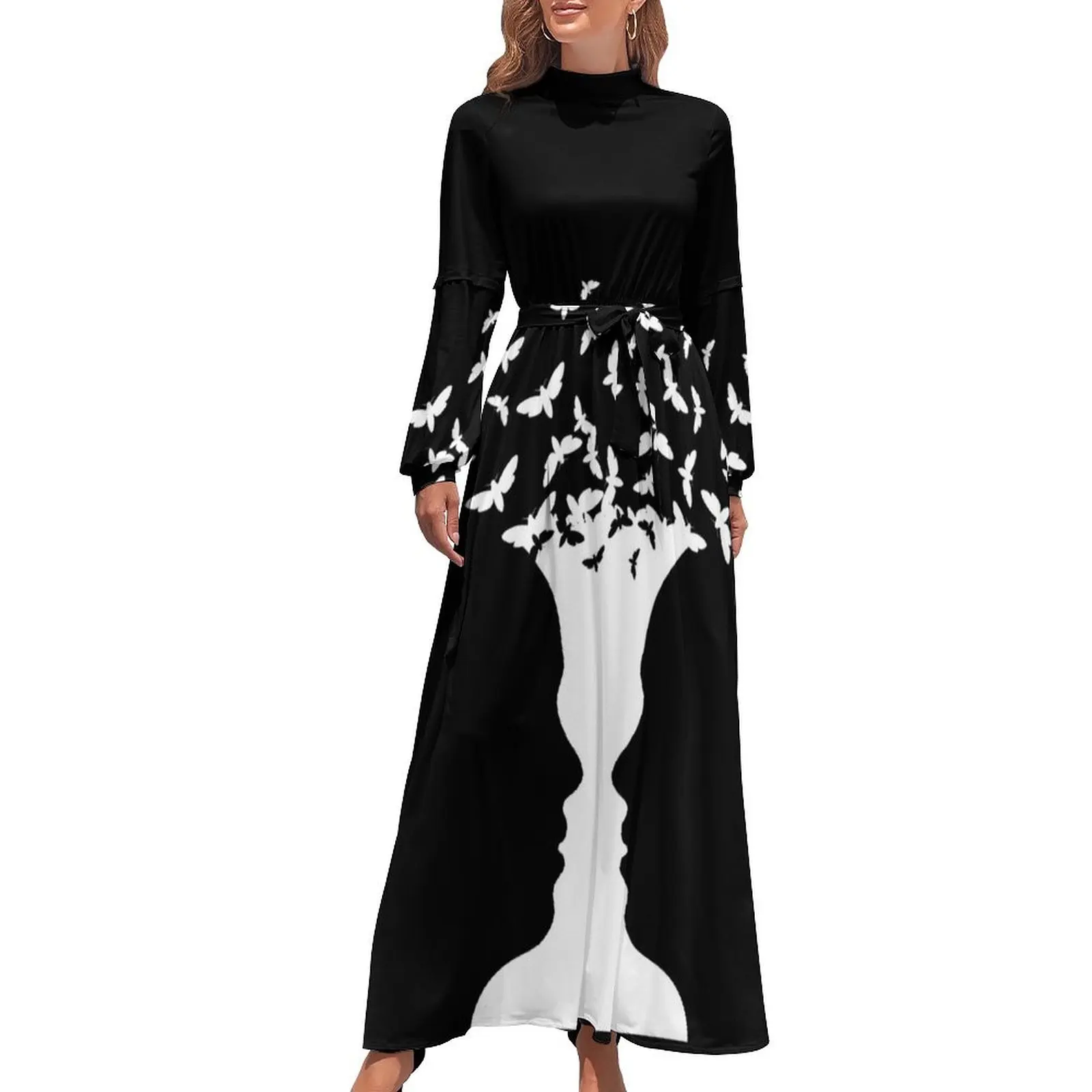 

Black and white trippy optical illusion Long Dress Summer skirt women long dresses evening dress dress summer