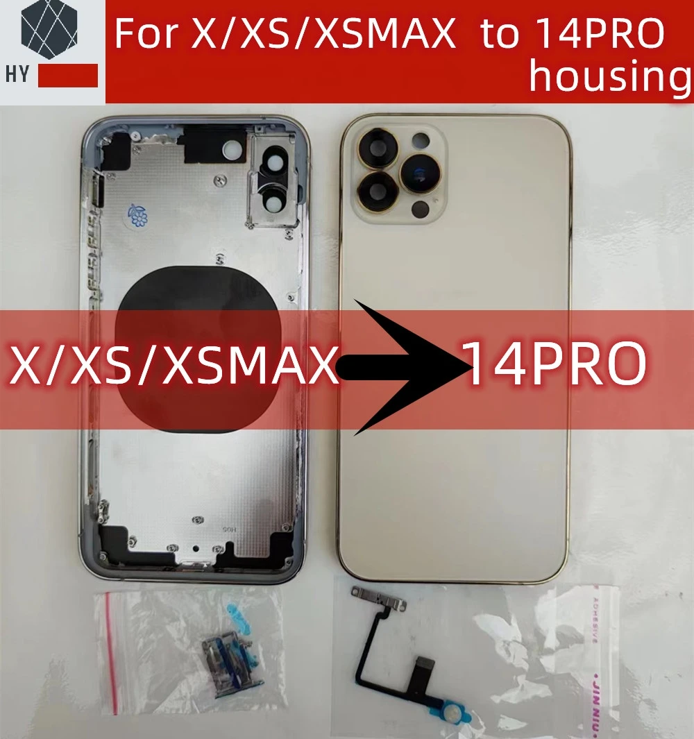 For X/XS/XSMAX Like 14 Pro Housing X Up To 13 Pro Housing XS To 14 Pro Back DIY Back Cover Housing Battery Middle Frame Replacem