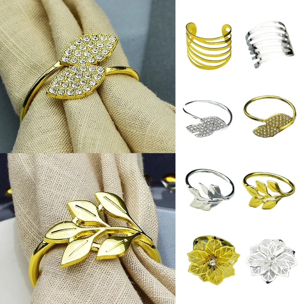 1 Stück Hochzeits-Serviettenring Gold Silber Serviettenhalter Tischdekoration Party Strass Hochzeits-Handtuchringe Blätter Hotel-Schnallen