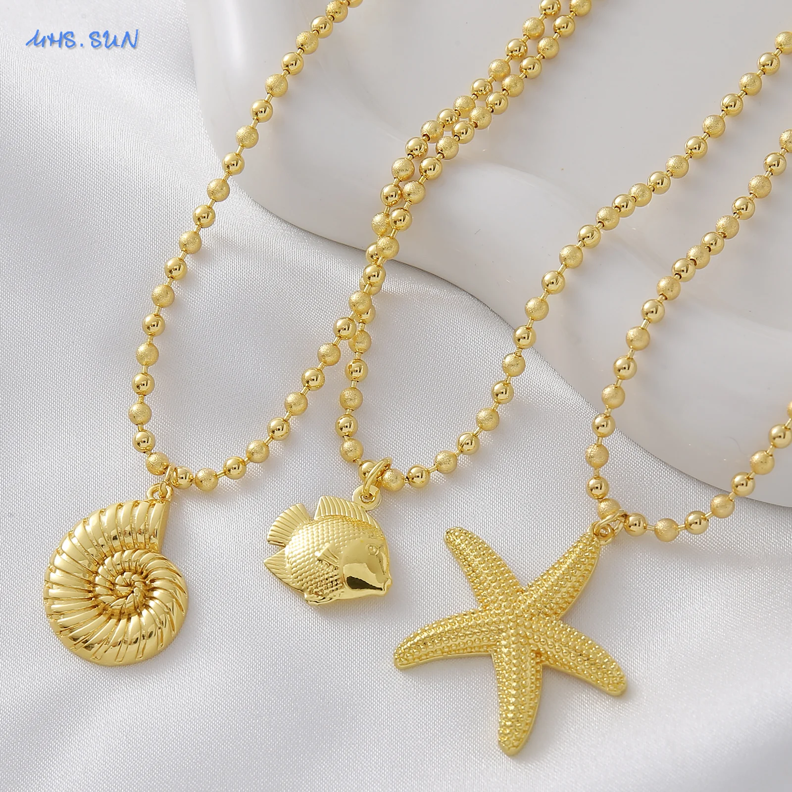 MHS.SUN الكلاسيكية نجم البحر/محارة/الأسماك قلادة القلائد بسيطة مطلية بالذهب مطرز سلسلة مجوهرات هدايا الصيف للرجال النساء