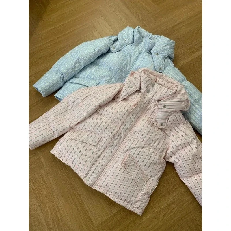 Women's Winter Tops Jacket Cotton Coat Striped Hooded Thickened Warm Vintage Simple Comfortable Leisure Fashion Niche Versatile