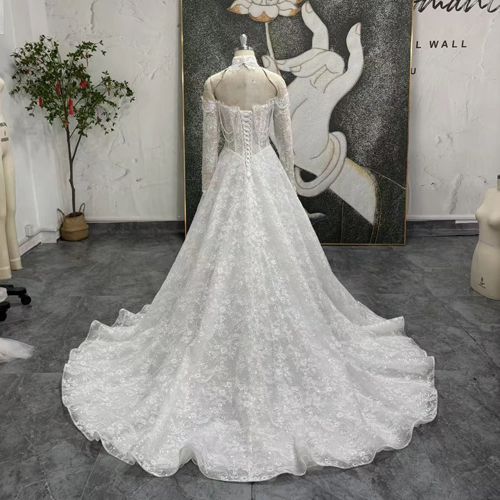 Boho Wedding Dresses Deep V Sheer Lace A-line Bridal Gowns Batwing Wide Sleeves Vestido De Novia Customized Lace Up Back