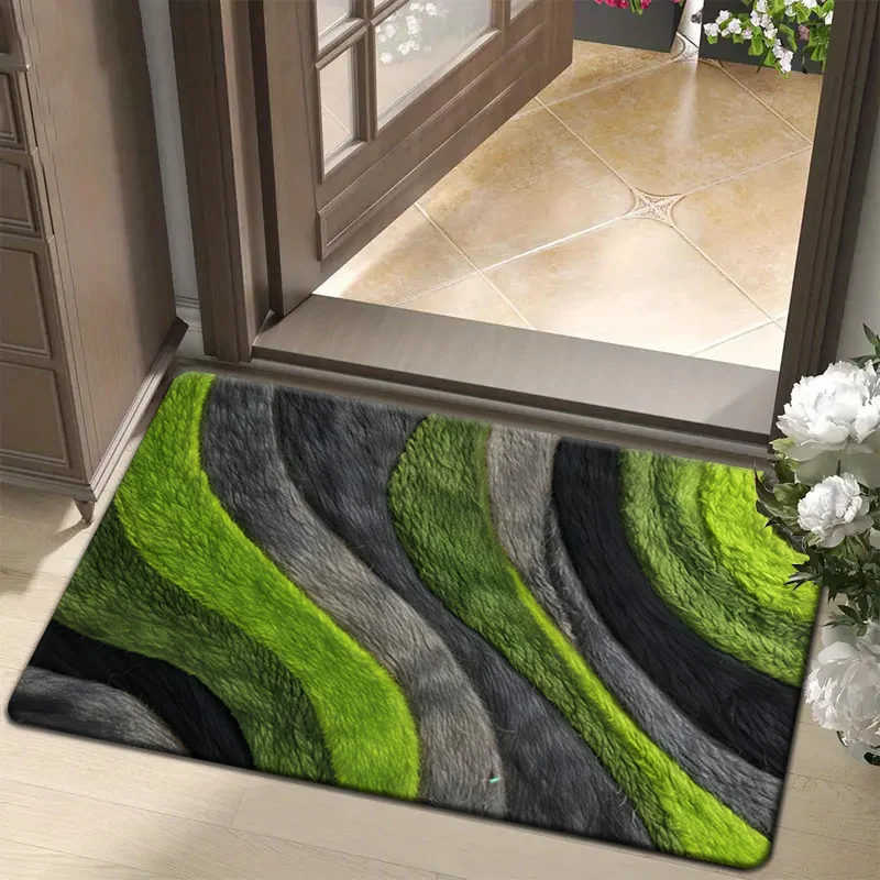 Modern Green Wave Pattern Non-Slip Floor Mat Absorbent Washable Decorative Area Rug for Bathroom Kitchen Living Room