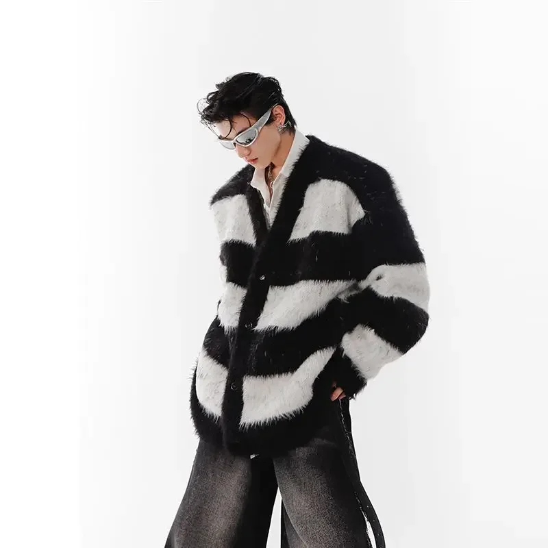 New Men's Knitted Cardigan Imitation Mink Sweater Coat Men and Women in The Fall and Winter Fashion Trend Loose Couple Jacket