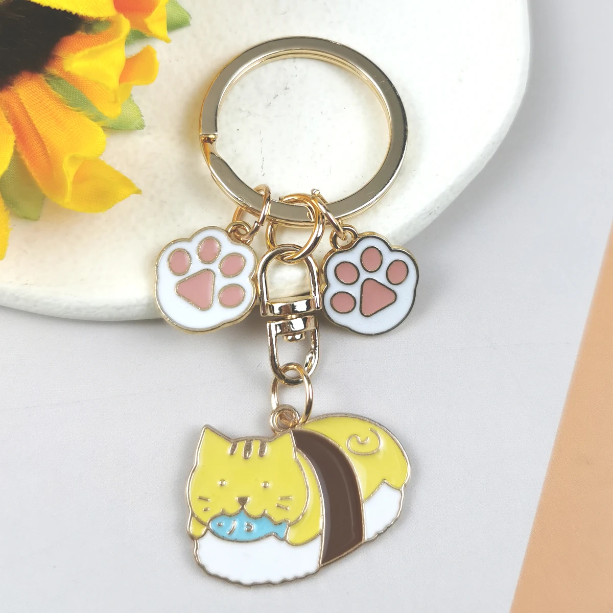 2 Pcs Enamel Keychain Animals Cat Key Ring Kitten Paw Key Chain Gift For Women Girls Handbag Accessorie Car Hanging Jewelry