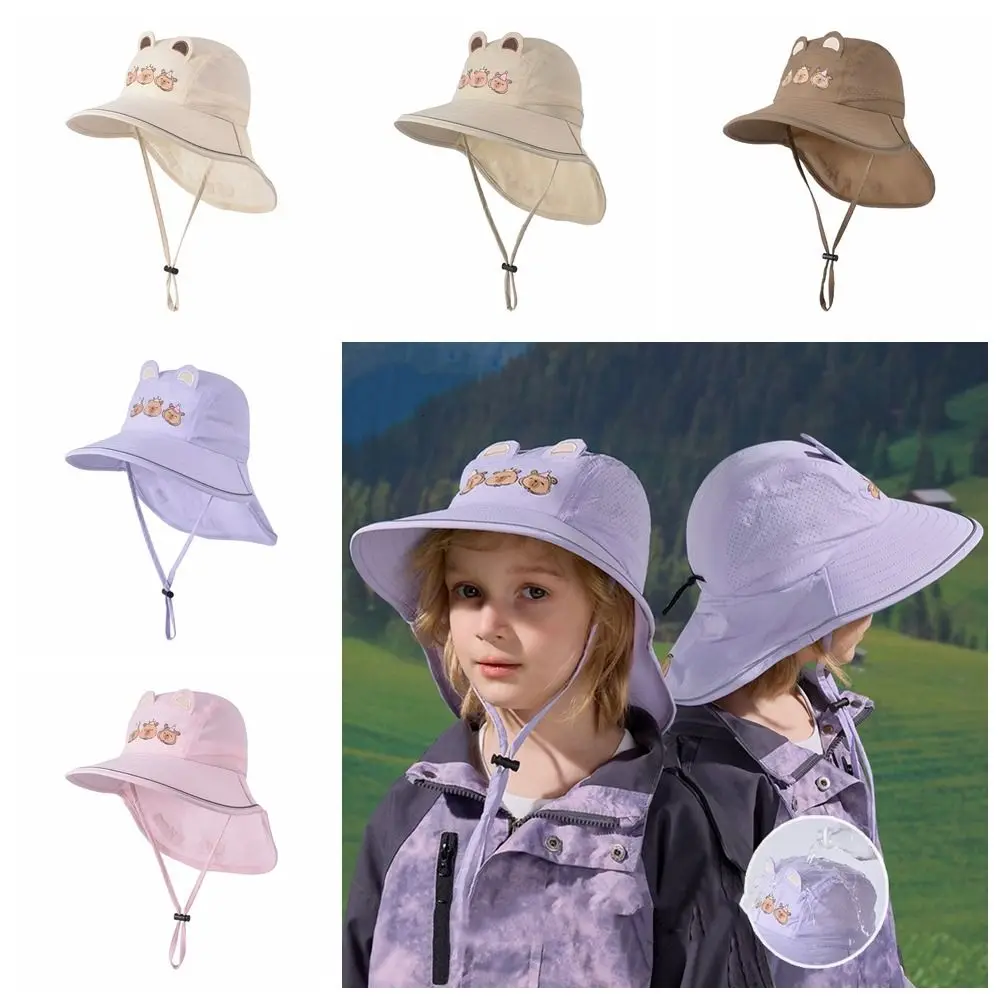

Breathable Capybara Fisherman Hat Quick Dry Windproof Rope Kids Shawl Sun Hat Cotton Wide Brim Baby Sun Protection Hat Summer