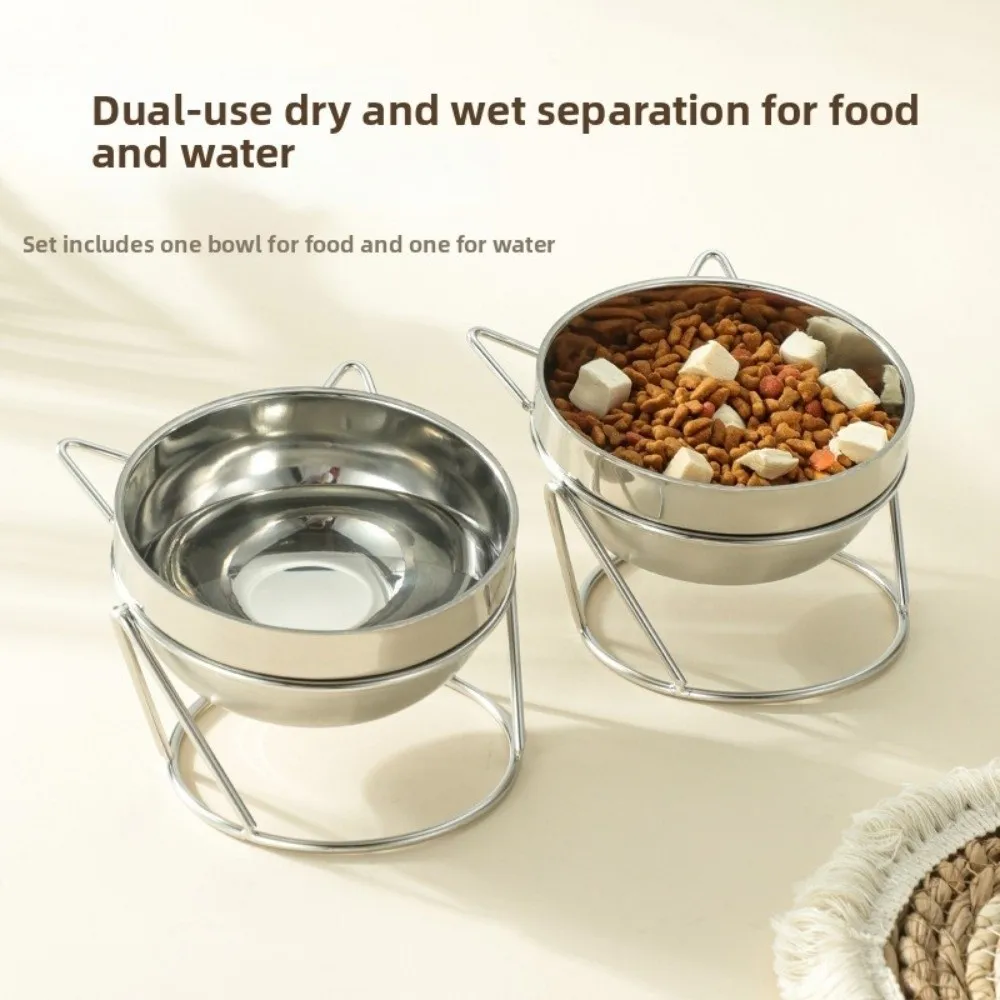 Stainless Steel Cat Bowl With Stand Fall-Resistant Anti Overturning Drinking Bowl With Stand Neck Protection