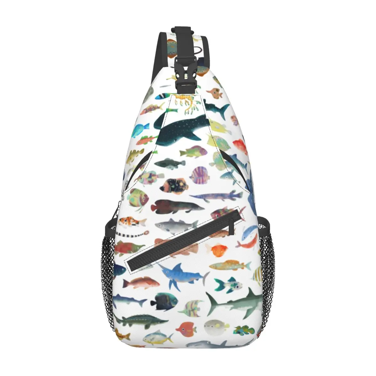 One Hundred Fish Ocean Life Sling Bags Chest Crossbody Shoulder Backpack Outdoor Hiking Daypacks Scuba Diving Cool Bookbag