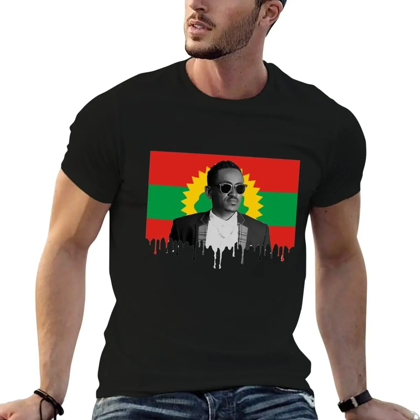 

Hachalu Hundessa With Oromo Flag T-Shirt custom shirt cheap stuff oversized graphic tee t shirt for men