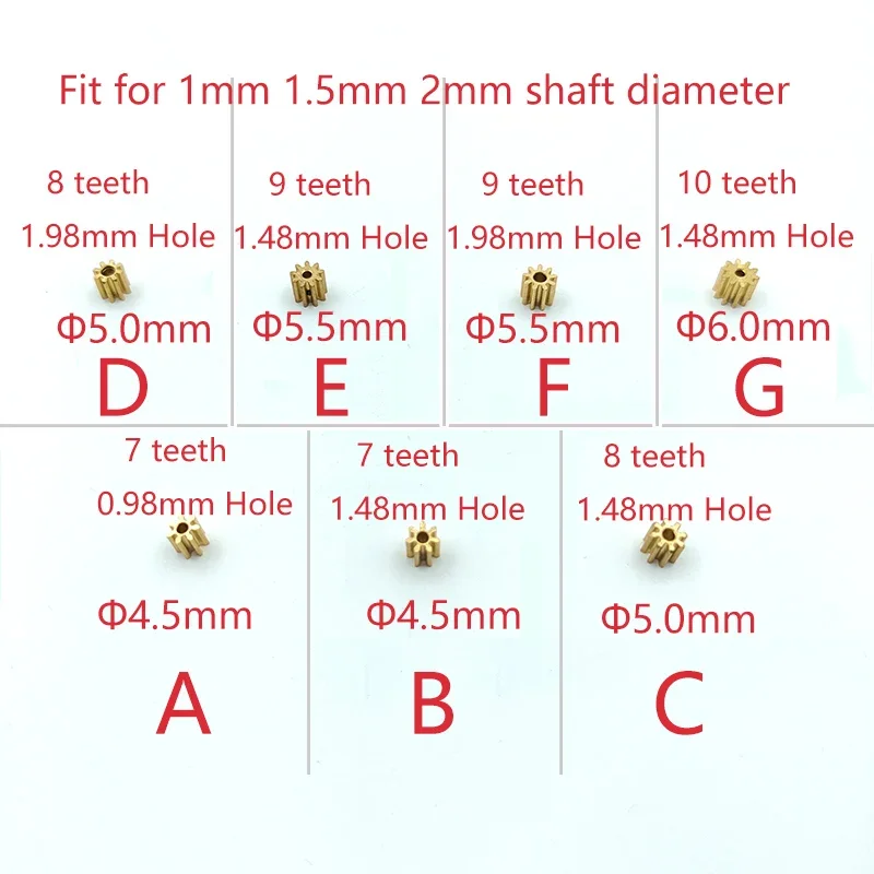 0.5M Modulus 7T 8T 9T 10T 11T 12T 13T 16T Teeth Metal Copper Brass Gear Motor Spindle Fit 1mm 1.5mm 2mm 2.3mm Shaft Diameter