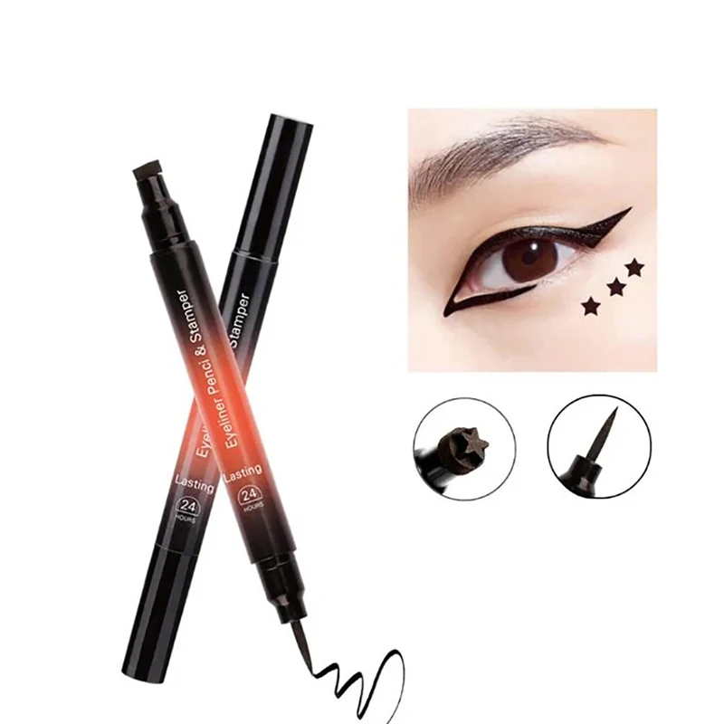 2 em 1 cabeça dupla à prova dwaterproof água eeyeliner longa duração preto delineador sem blooming olho forro caneta ferramenta de maquiagem do olho fácil de usar