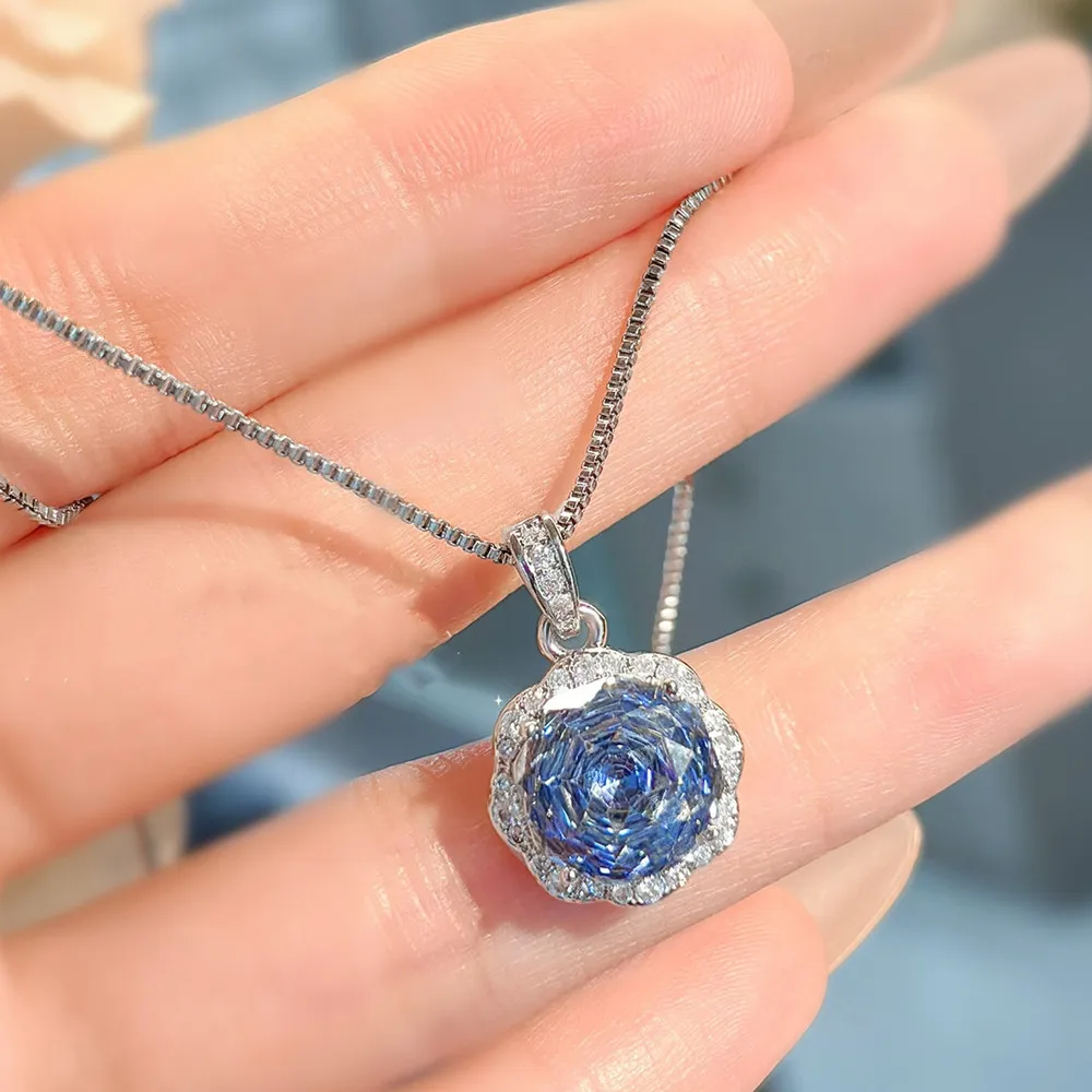 High Grade Luxury Sky Blue Topaz Gemstones Diamonds Rose Flower Jewelry Sets for Women Dinner Party Accessories Birthday Gifts