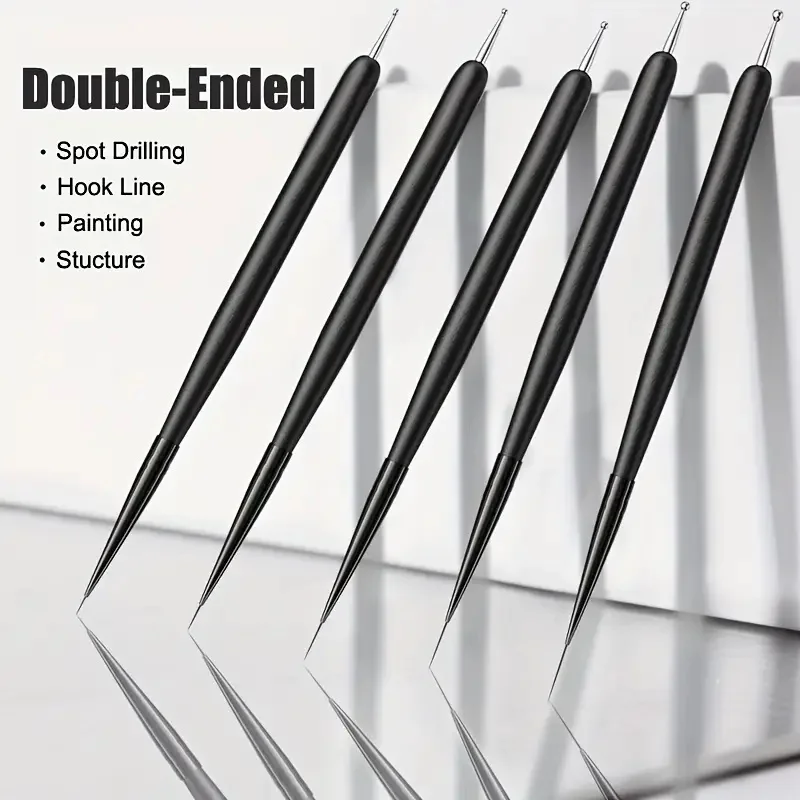 5-teiliges Nagelkunst-Pinsel-Set mit doppelseitigen Spitzen, 4/8/12/16/20 mm, ultradünne Linienpinsel für Gel-Nagellack, Nagelpunktierstift, Maniküre-Werkzeuge