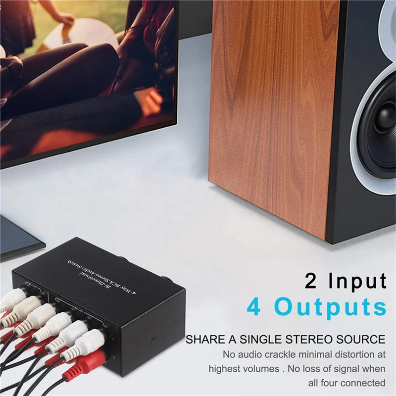 

B18B Bi-Directional 4-Way RCA Stereo Audio Switch L/R Sound Channel Audio Switcher,2 In 4 Out Or 4 In 2 Out Audio Splitter