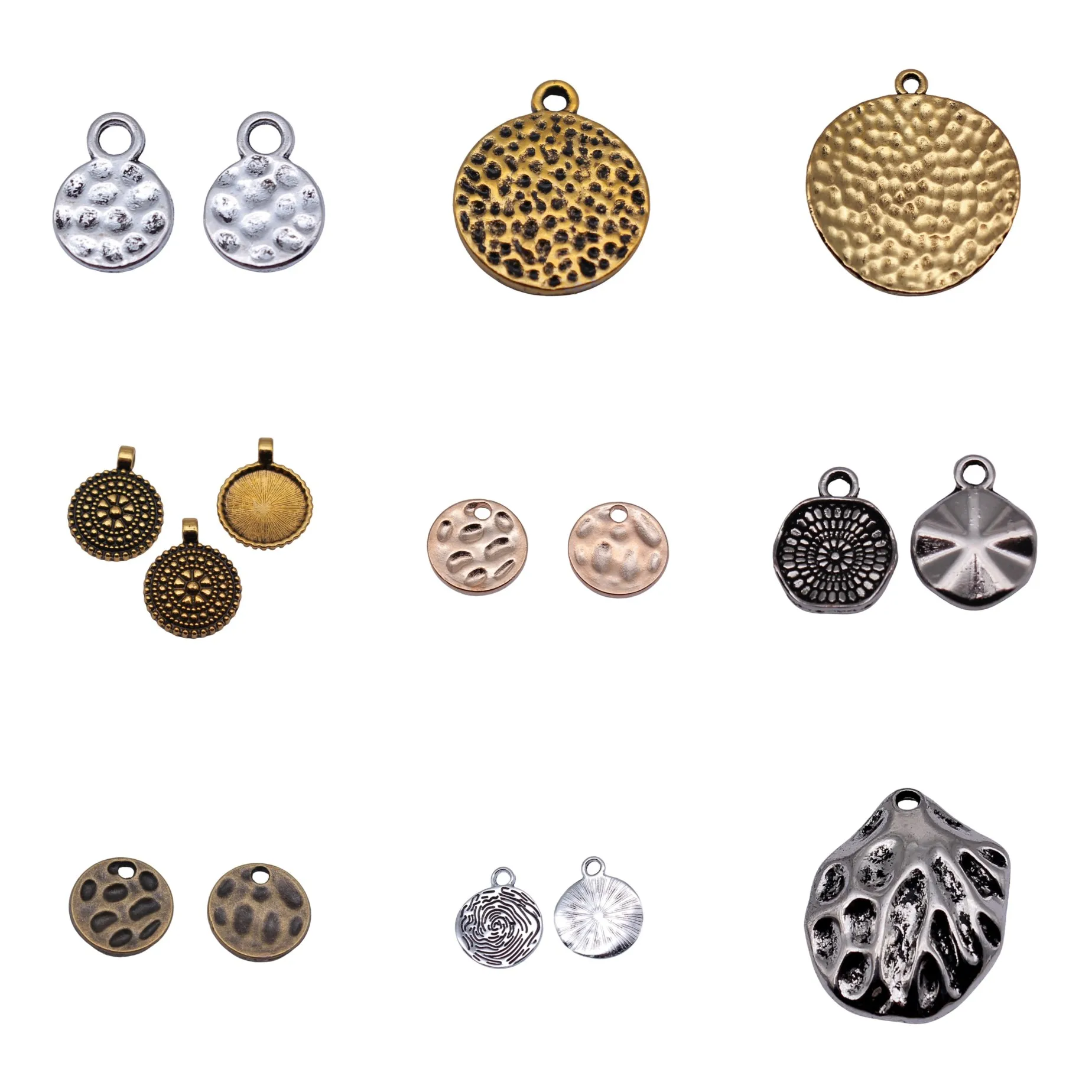 Antique Silver Color Round Ruffled Textured Charms Pendant Vintage For Necklace Bracelet Earring DIY Jewelry Findings
