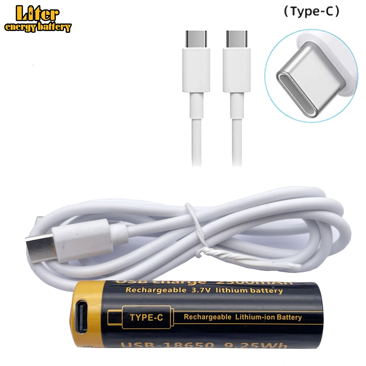 Typ-C 18650 3,7 V 2500 mAh Akumulator litowo-jonowy USB do latarki Elektryczna mysz Zabawka Bateria