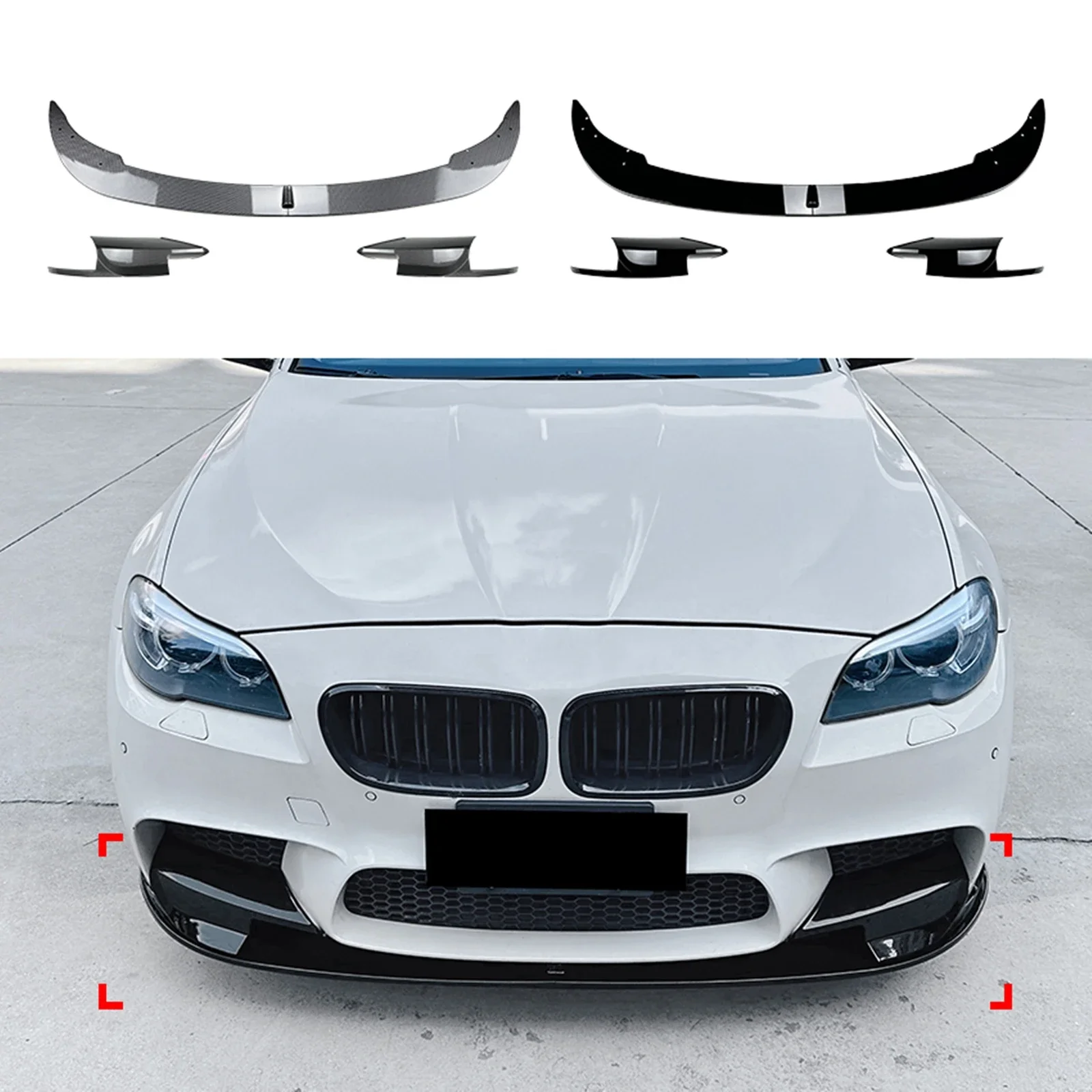 

for 2011-2017 BMW 5 Series F10 F11 M5 Gloss Black Front Bumper Spoiler Lip + Side Splitter Corner Cover Trim Kit