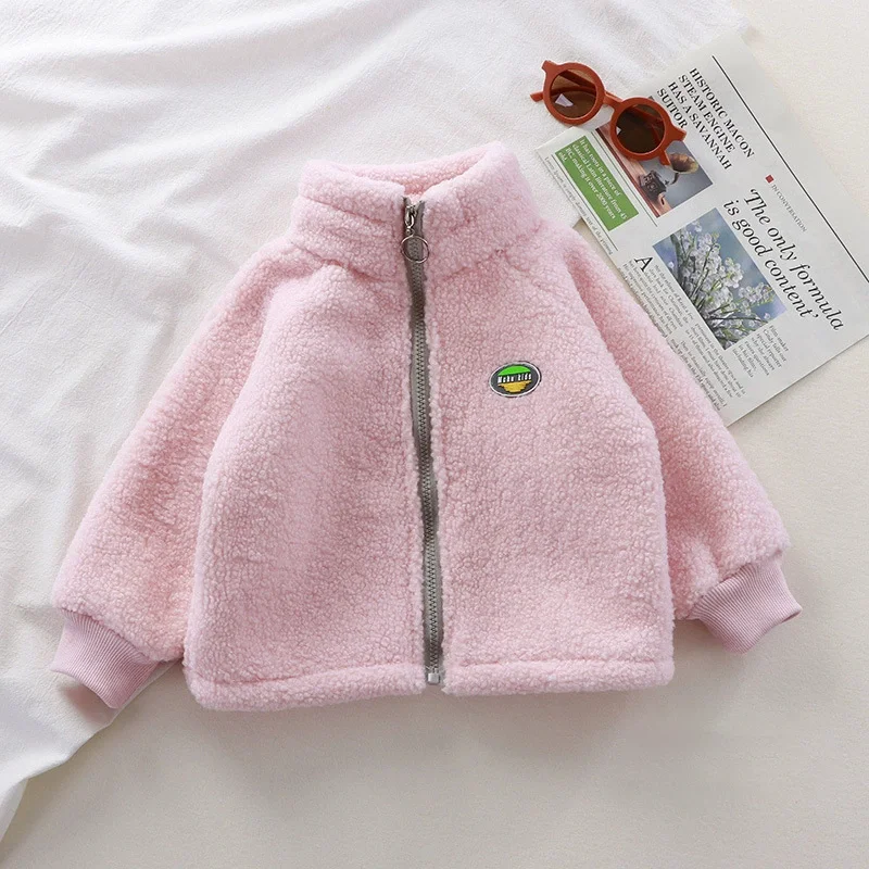 2026 Kids Letter Print Jacket Autumn Winter Boys Lamb Fleece Thick Warm Coat Girls Casual Stand Collar Outerwear 2-10 Years 3