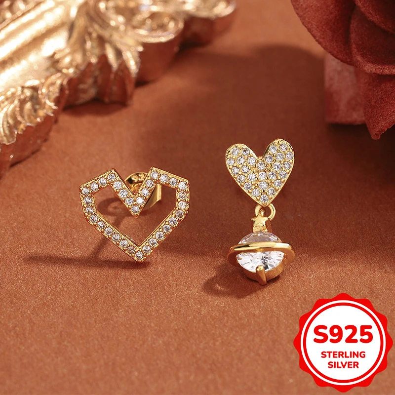 

Креативные асимметричные серьги из стерлингового серебра 925 пробы в форме планеты в форме любви, женские подарочные ювелирные изделия на День святого Валентина