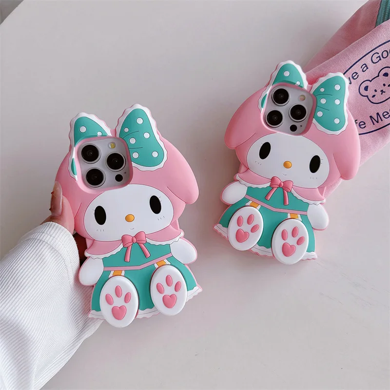 3D Cute My Melody Soft Silicone Case for iPhone 12 13promax 14 15 Pro 11 Creative Shockproof Cartoon Cover for Y2K Girls Gifts