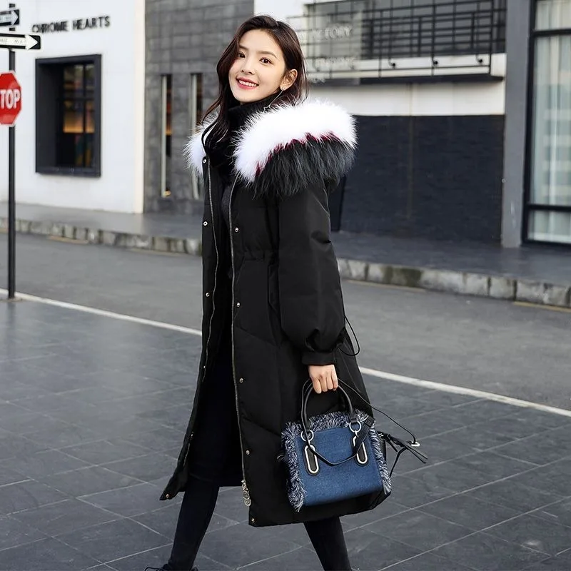 2023 New Women Cotton Coat Winter Jacket Female Warm Parkas Artificial Fur Collar Hooded Outwear Mid Length Version Overcoat