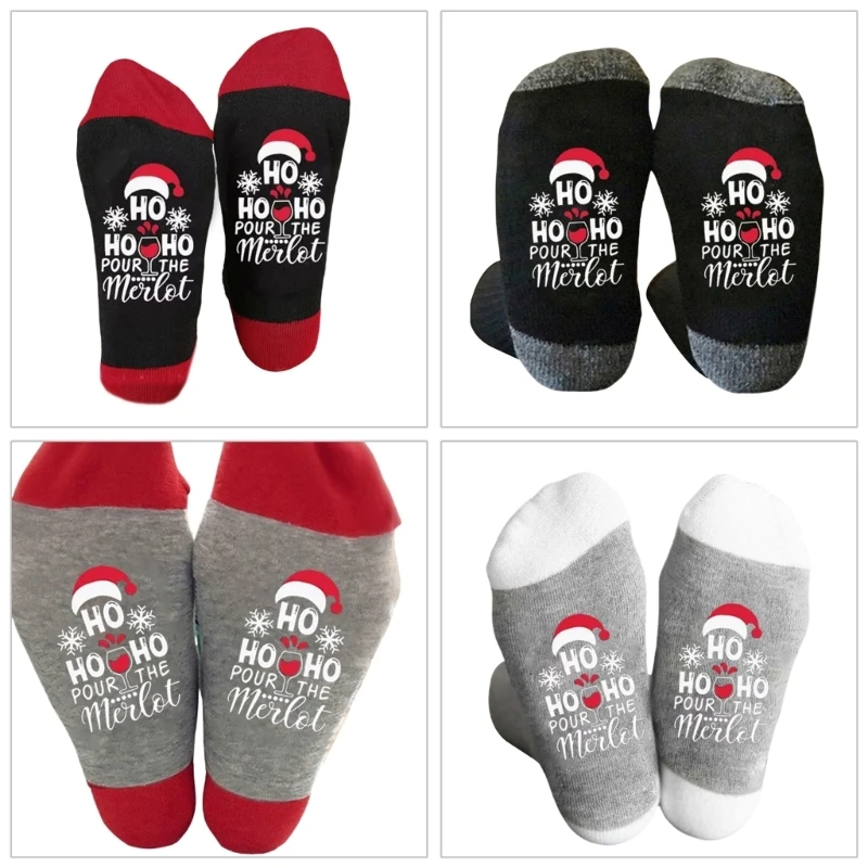 Holiday Cartoon Hat Letter Print Socks for Christmas Novelty Hosiery Gift