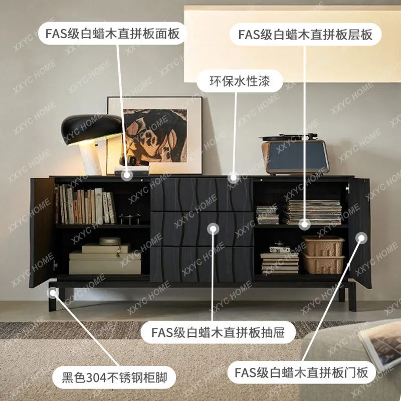 Wabi Sandy Wind Solid Wood Side Cabinet Black Living Room Household Storage Locker Middle Antique Ash Wood Entrance Cabinet